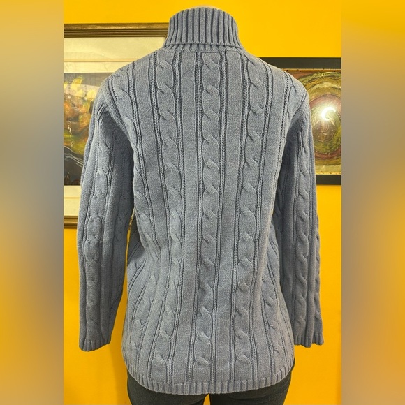 Land’s End Women's Blue Cable Knit Turtleneck Sweater - Picture 4 of 11